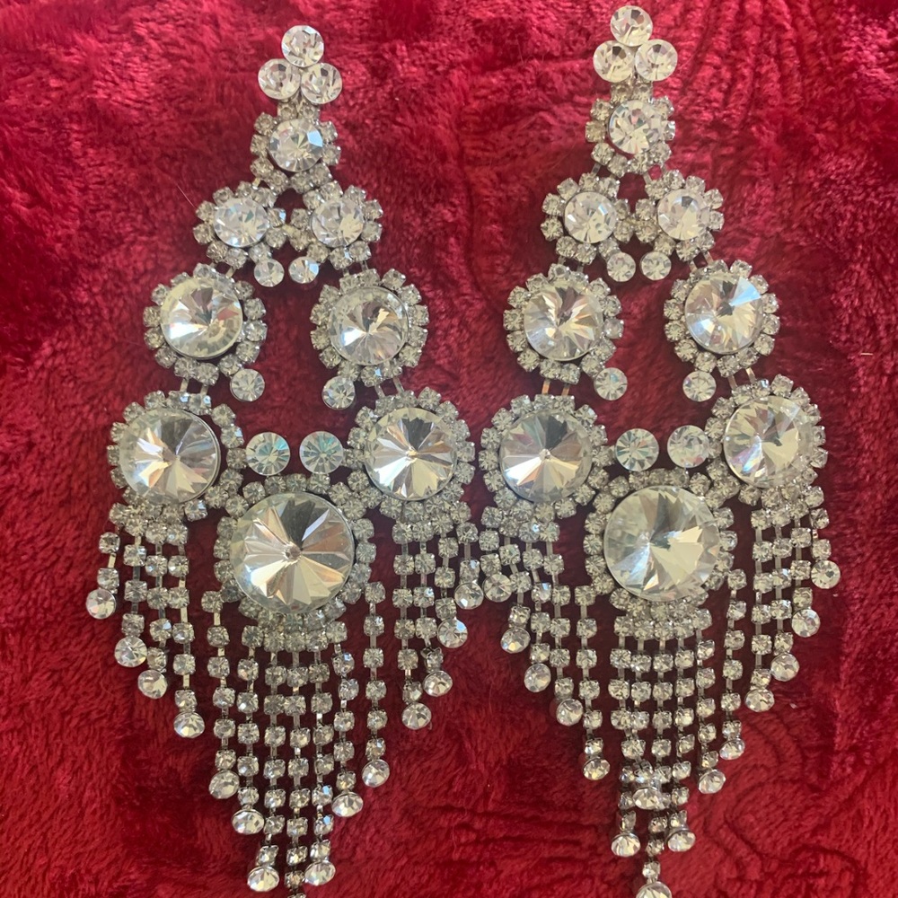 Clear Long Chandelier Pageant earrings Fringe